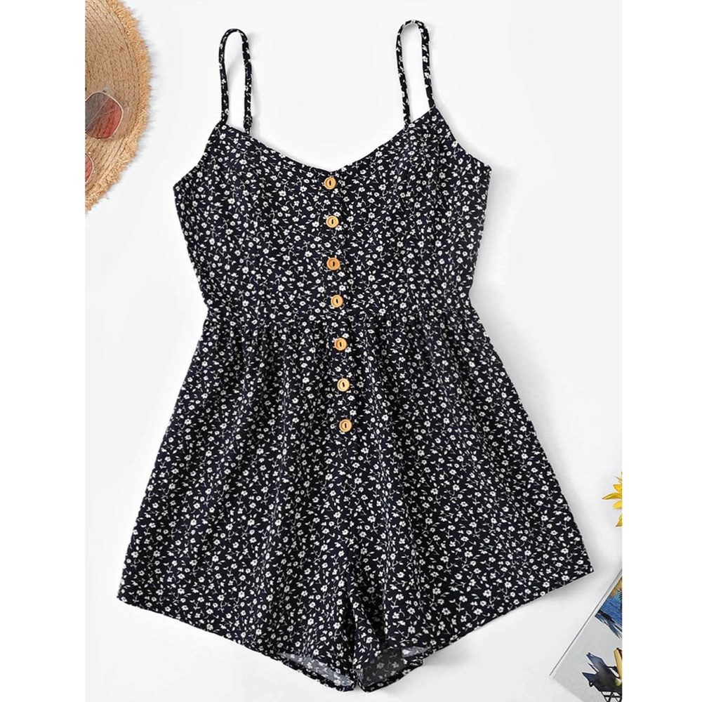 SHEIN Ditsy Floral Button Front Cami Romper Large Adjustable Straps *2 FOR 1*